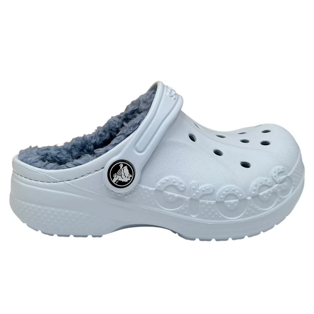 Crocs Little Girls-Boys Slip-on Lined Clogs Size 11 Light Blue Fuzzy- Warm Shoes